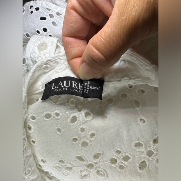 Lauren Ralph Lauren Black Label White Eyelet Long Sleeve Button Down Shirt SizeM - Picture 7 of 12